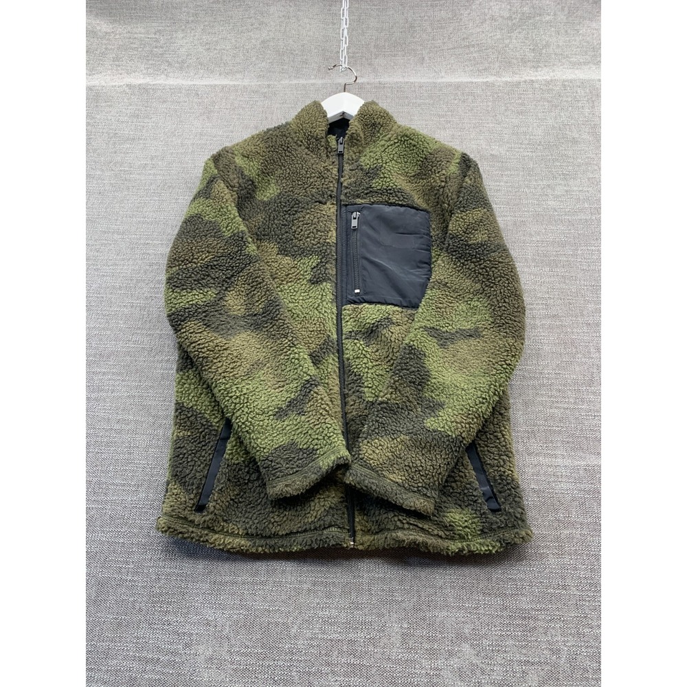 Urban Pipeline Fleece Jacket Mens L Green Camouflage Faux Fur Mock Neck Full Zip